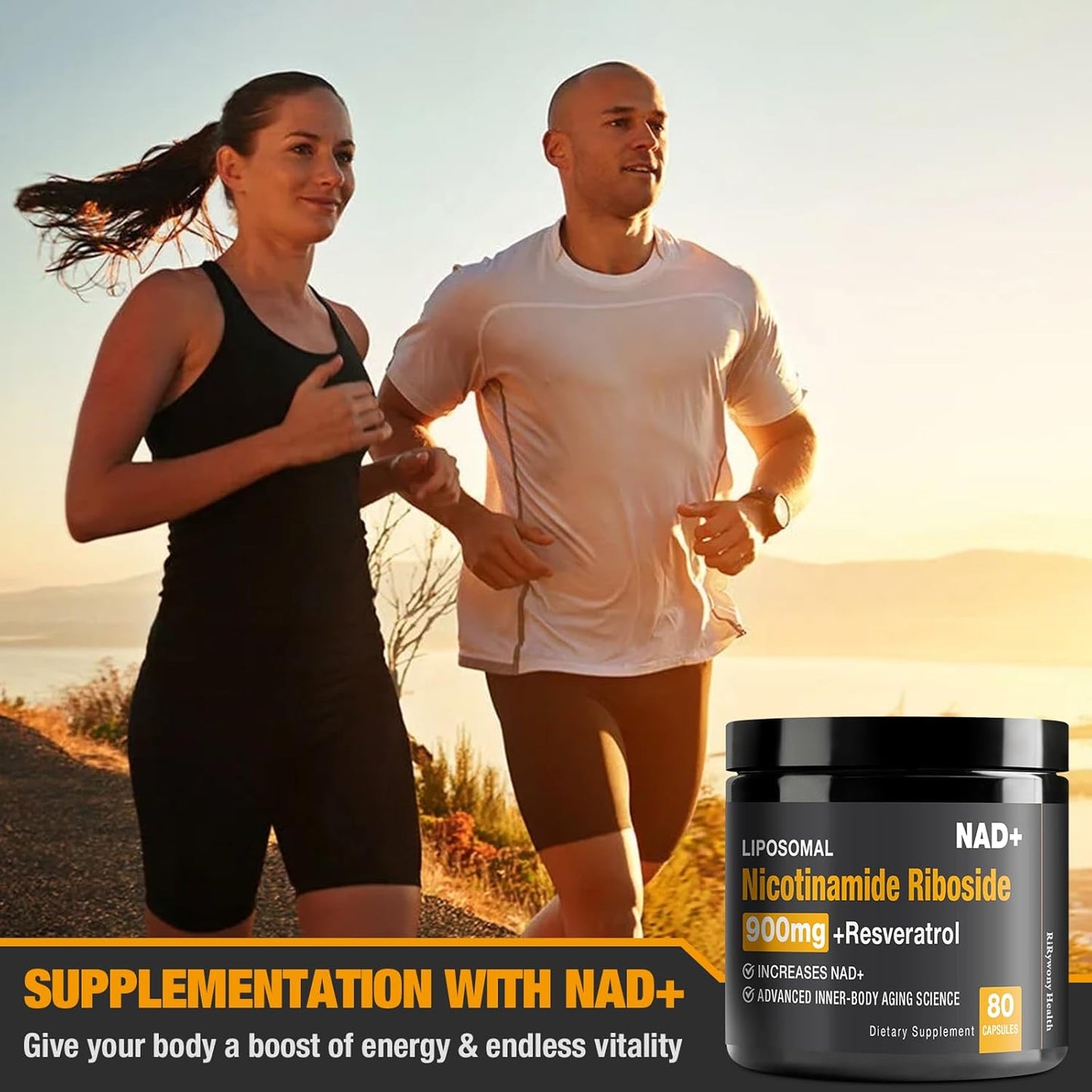 USA-Made RiRywony Health NAD+ Supplement with Nicotinamide Riboside and Resveratrol Quercetin - 900mg Formula