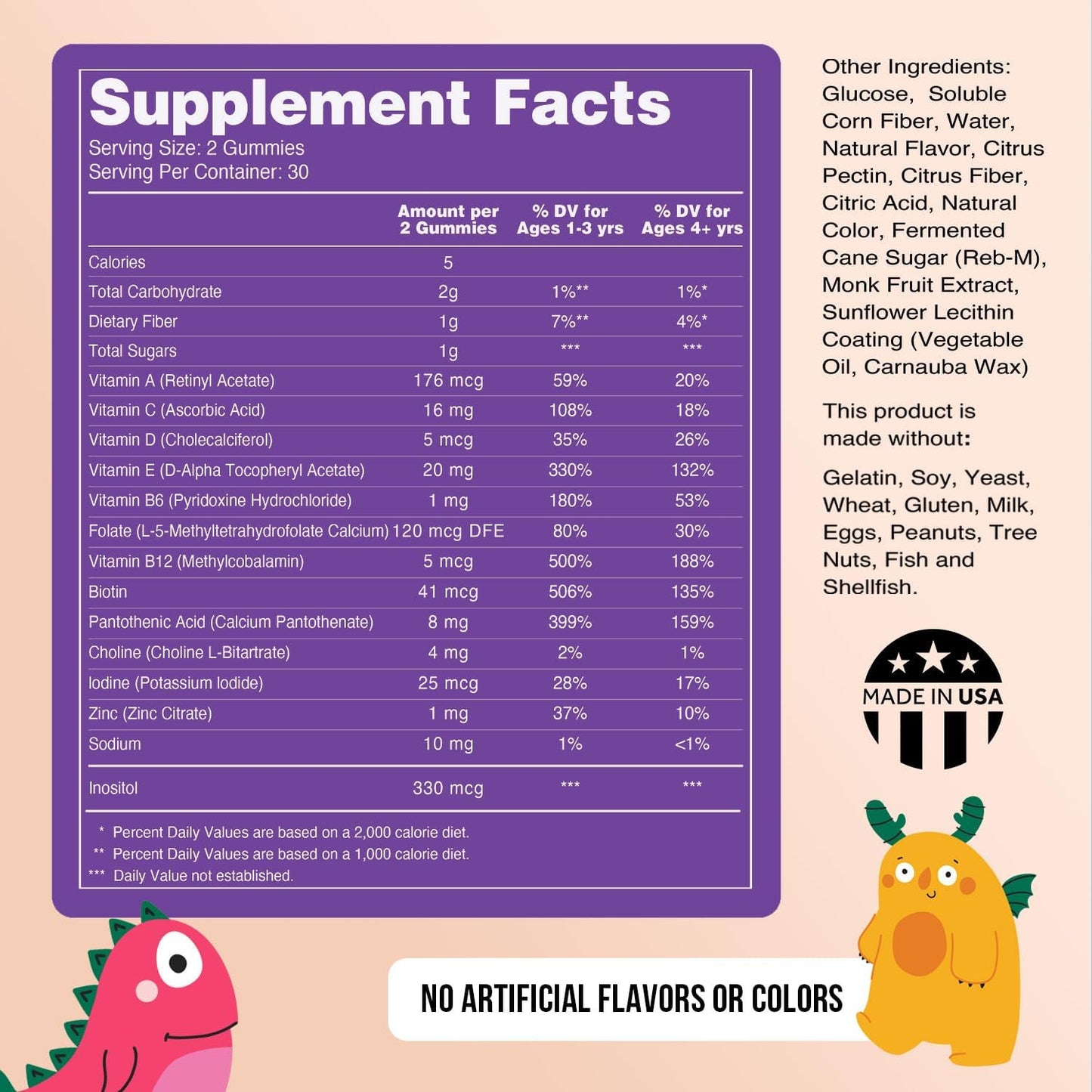 USA-Made Vegan Kids Vitamin Gummies with A, C, D, E, B6, B12, Zinc - GMO-Free, Gluten-Free, Gelatin-Free - 30 Day Supply