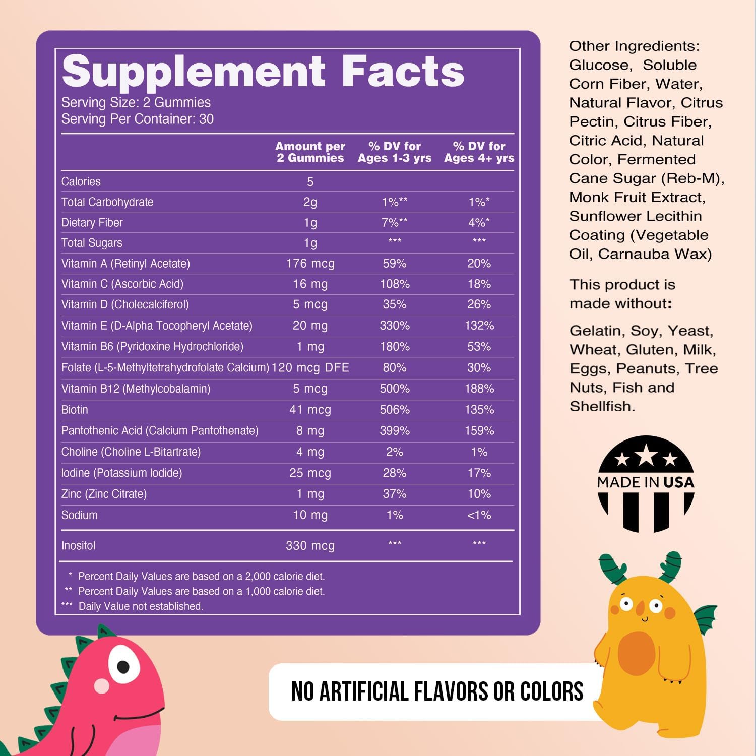 USA-Made Vegan Kids Vitamin Gummies with A, C, D, E, B6, B12, Zinc - GMO-Free, Gluten-Free, Gelatin-Free - 30 Day Supply