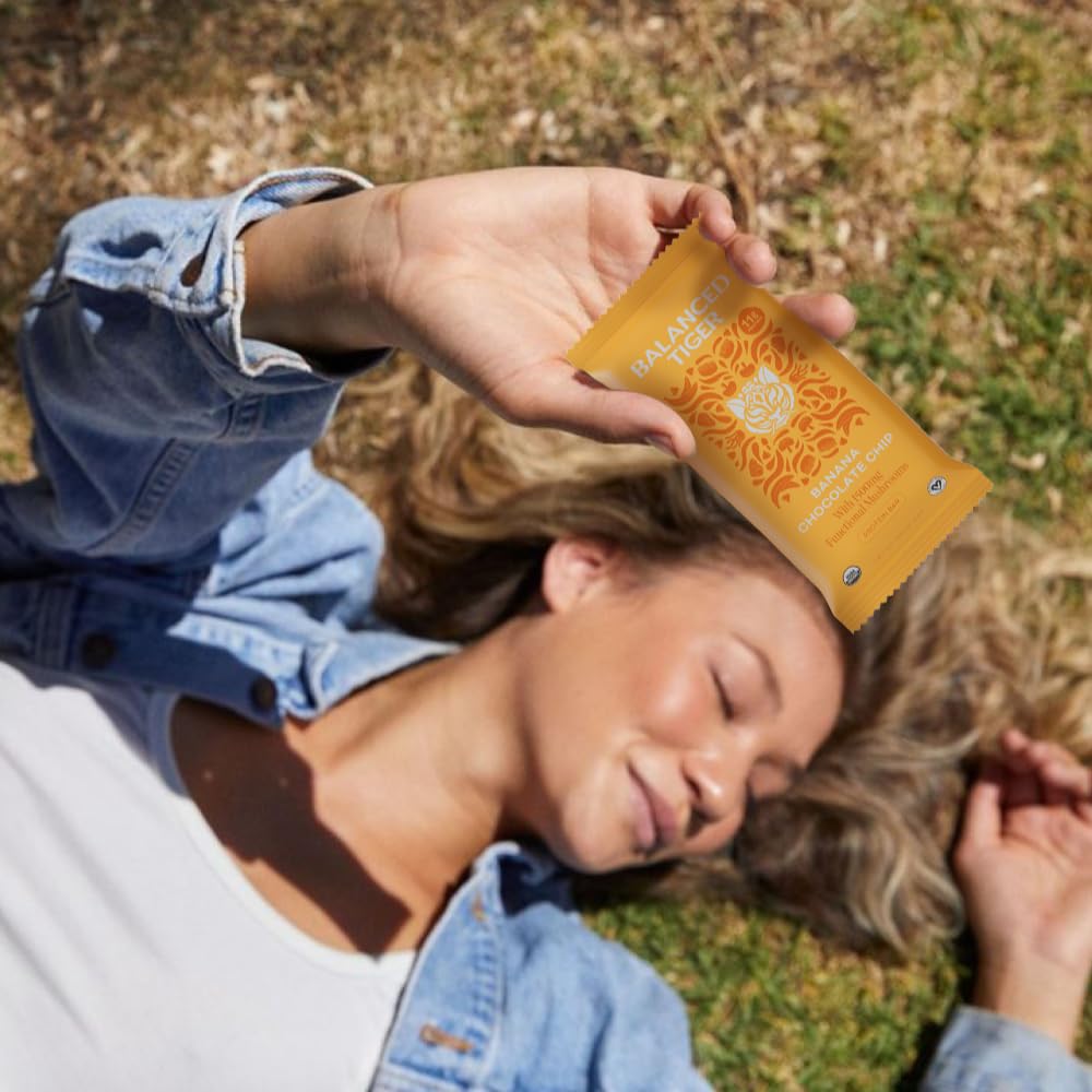 USA-Made Vegan Protein Bars with Organic Functional Mushrooms & Adaptogens - Banana Chocolate Chip Flavor, High Protein Plant Bars with Full Dose (1500mg) Lions Mane, Chaga, Reishi & Cordyceps