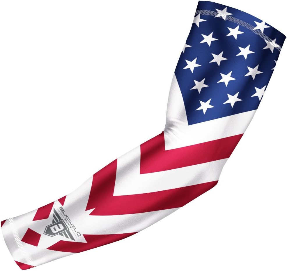 USA Mexico P. R. Flag Compression Arm Sleeve for Youth and Adult Baseball Football Players by Bucwild Sports