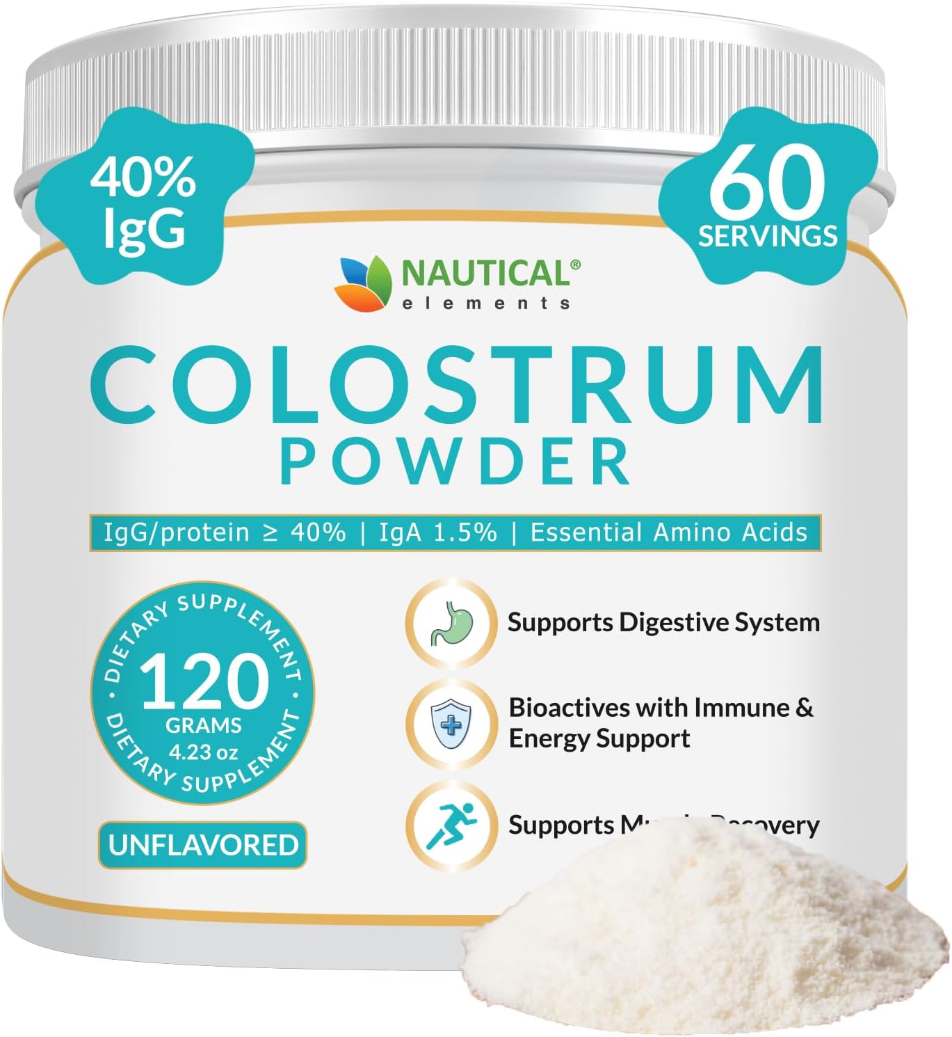 USA Midwest Pasture Raised Bovine Colostrum Powder - High IgG Content - 120g Unflavored Supplement Powder