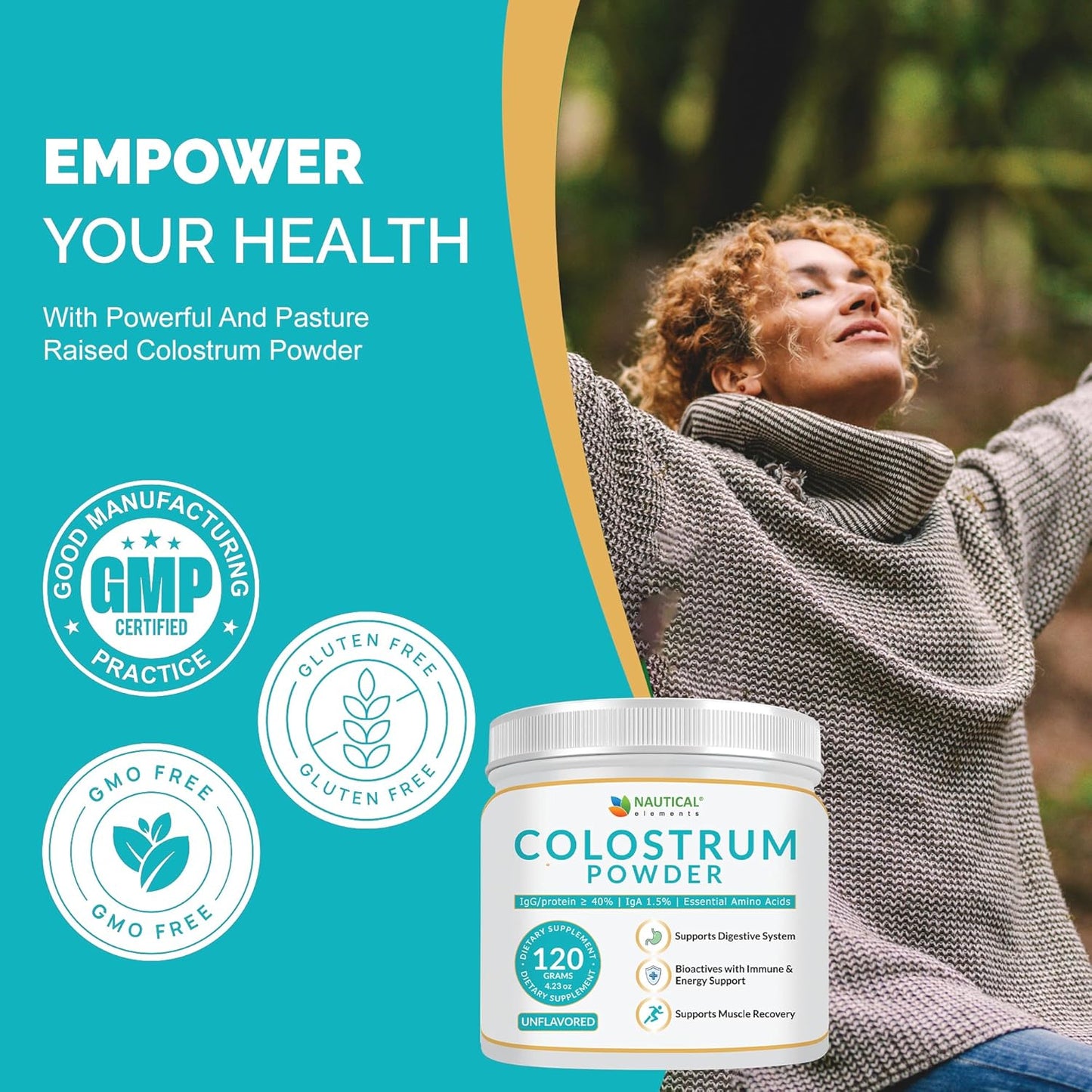 USA Midwest Pasture Raised Bovine Colostrum Powder - High IgG Content - 120g Unflavored Supplement Powder