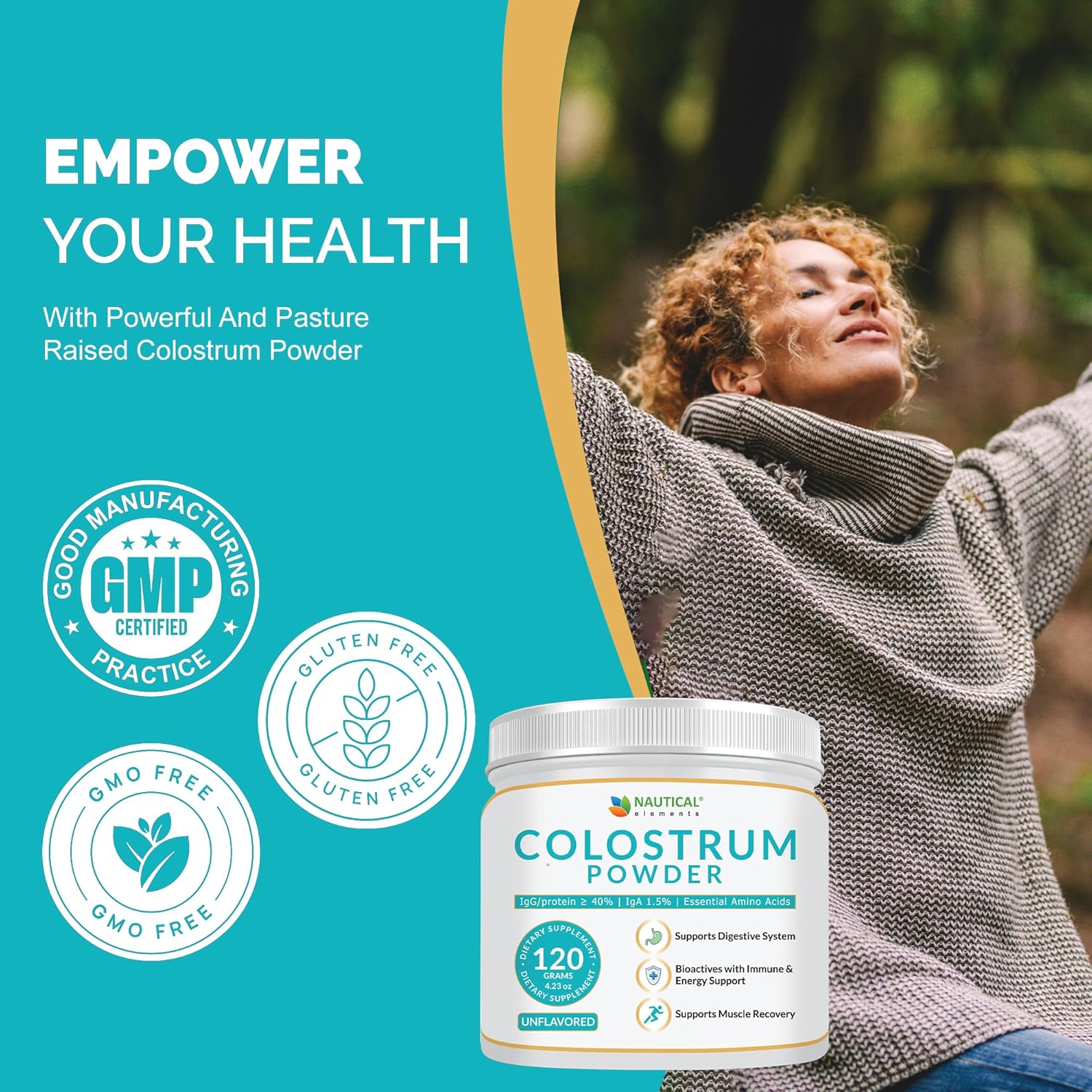 USA Midwest Pasture Raised Bovine Colostrum Powder - High IgG Content - 120g Unflavored Supplement Powder