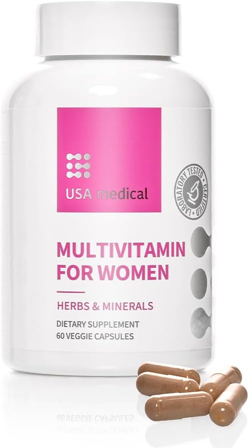 USA Women’s Multivitamin Capsules - Complete Supplement with Biotin, Folate, and Zinc - Supports Energy, Fertility, Hormones, and Sleep - 60 Capsules