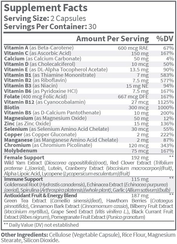 USA Women’s Multivitamin Capsules - Complete Supplement with Biotin, Folate, and Zinc - Supports Energy, Fertility, Hormones, and Sleep - 60 Capsules