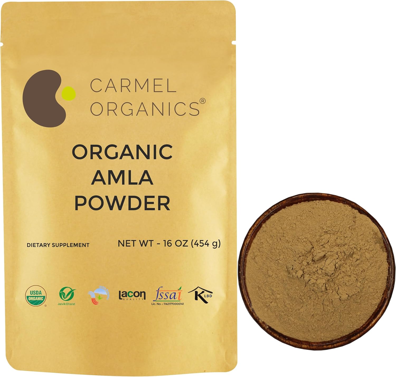 USDA Certified Organic Amla Fruit Powder 16 Oz - Non GMO & Gluten Free - No Preservatives - by CARMEL ORGANICS