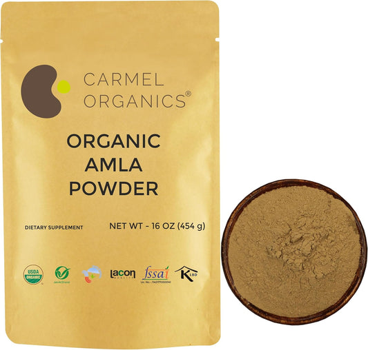 USDA Certified Organic Amla Fruit Powder 16 Oz - Non GMO & Gluten Free - No Preservatives - by CARMEL ORGANICS