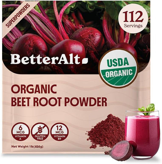 USDA Certified Organic Beet Root Powder - Nitric Oxide Supplement for Heart Health - Beet Juice Superfood, 112 Servings