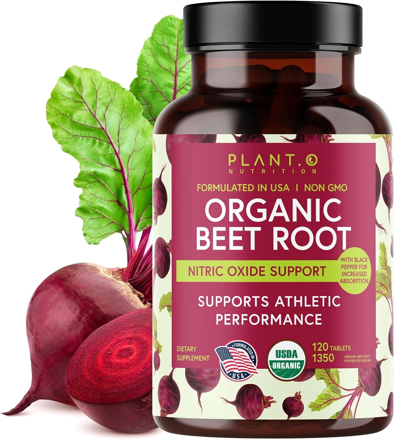USDA Certified Organic Beet Root Tablets with Black Pepper for Enhanced Absorption - Nitric Oxide Supplement - 1350mg Beets Powder