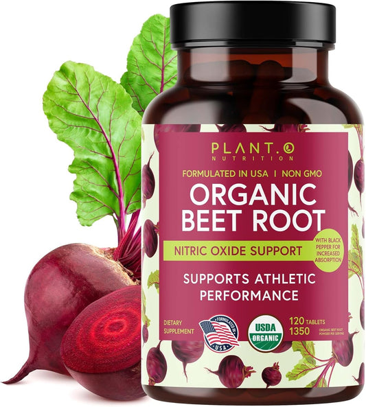 USDA Certified Organic Beet Root Tablets with Black Pepper for Enhanced Absorption - Nitric Oxide Supplement - 1350mg Beets Powder