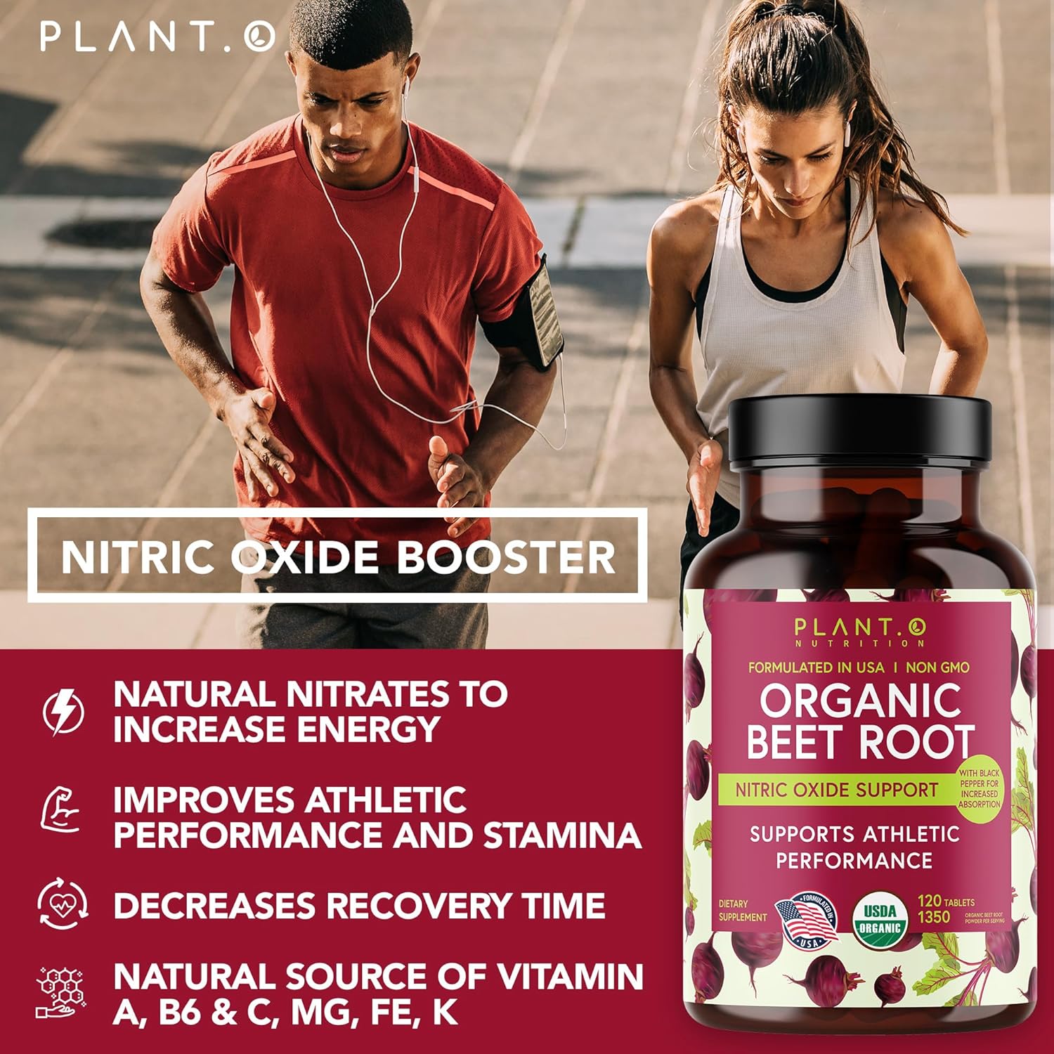 USDA Certified Organic Beet Root Tablets with Black Pepper for Enhanced Absorption - Nitric Oxide Supplement - 1350mg Beets Powder