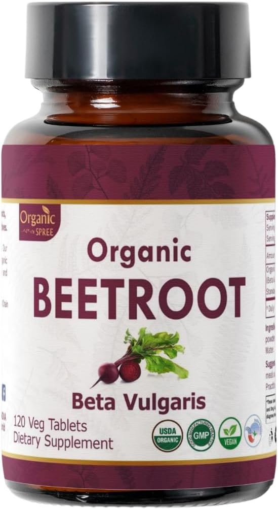 USDA Certified Organic Beetroot Tablets - 120 Count | Supports Blood Flow & Energy | Vegan Formula | Beta Vulgaris Supplement