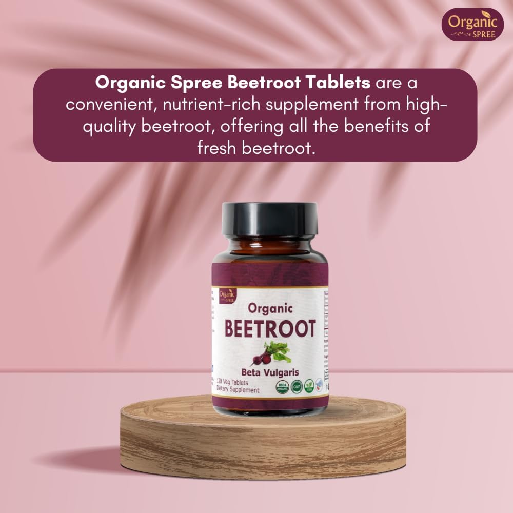 USDA Certified Organic Beetroot Tablets - 120 Count | Supports Blood Flow & Energy | Vegan Formula | Beta Vulgaris Supplement