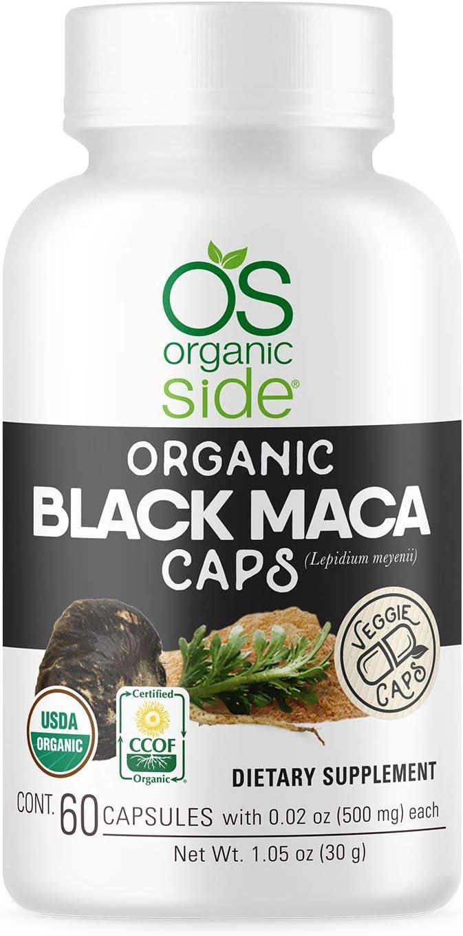 USDA Certified Organic Black Maca Capsules | Vegan & Non-GMO Energy Boost | Libido & Hormonal Balance Support | Adaptogen Supplement | 60 Capsules