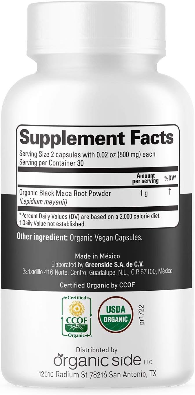 USDA Certified Organic Black Maca Capsules | Vegan & Non-GMO Energy Boost | Libido & Hormonal Balance Support | Adaptogen Supplement | 60 Capsules