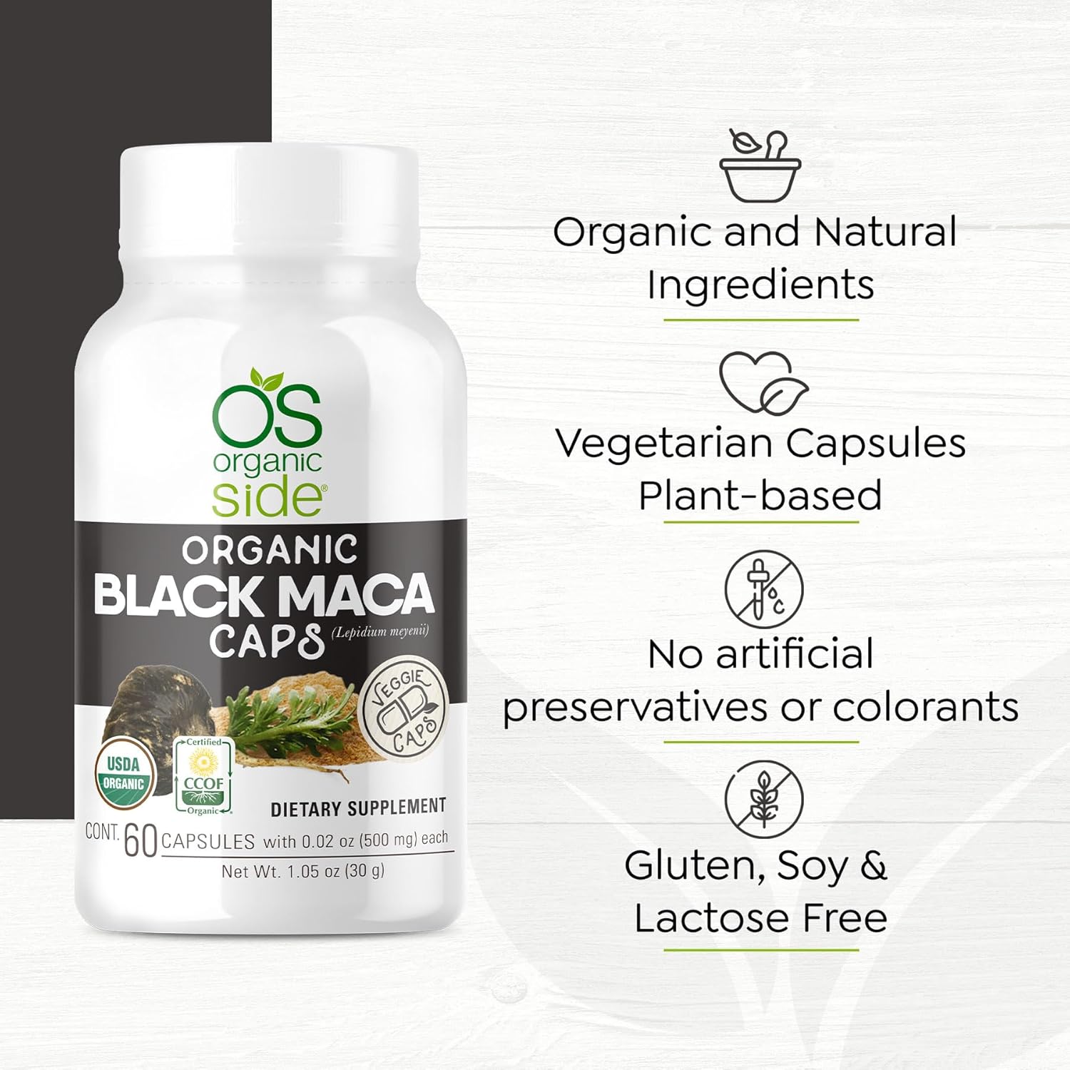 USDA Certified Organic Black Maca Capsules | Vegan & Non-GMO Energy Boost | Libido & Hormonal Balance Support | Adaptogen Supplement | 60 Capsules