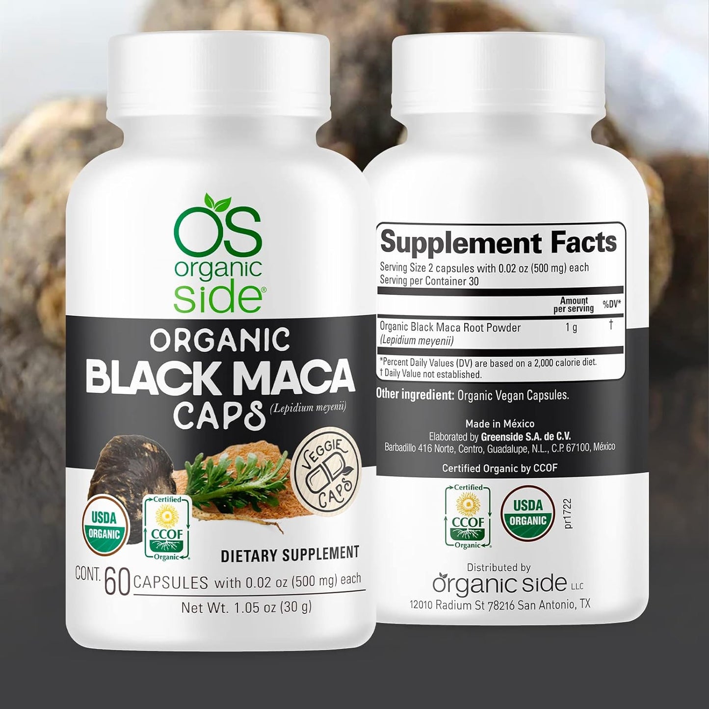 USDA Certified Organic Black Maca Capsules | Vegan & Non-GMO Energy Boost | Libido & Hormonal Balance Support | Adaptogen Supplement | 60 Capsules