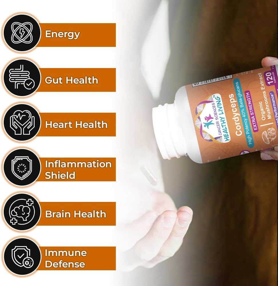 USDA Certified Organic Cordyceps Mushrooms Supplement | High Potency 1,500mg Extract with 40% Beta-Glucans | Energy & Immune Support Booster | 120 Capsules