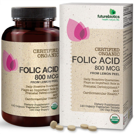 USDA Certified Organic Folic Acid 800mcg from Organic Lemon Peel - 120 Vegetarian Tablets by Futurebiotics