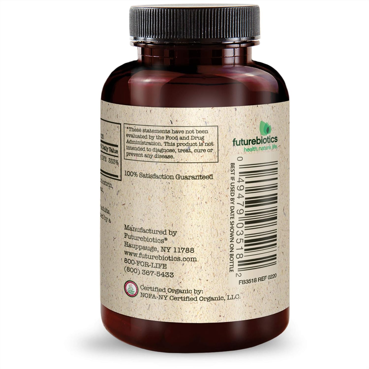USDA Certified Organic Folic Acid 800mcg from Organic Lemon Peel - 120 Vegetarian Tablets by Futurebiotics
