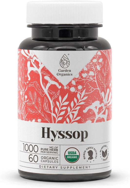 USDA Certified Organic Garden Organics Hyssop Capsules - High-Potency Natural Supplement with Hyssop (Hyssopus officinalis) Dried Herb - 60 Capsules