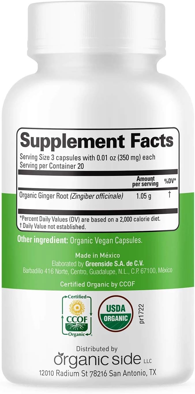 USDA Certified Organic Ginger Capsules for Digestive Health Support | Vegan | Non-GMO | 60 Capsules
