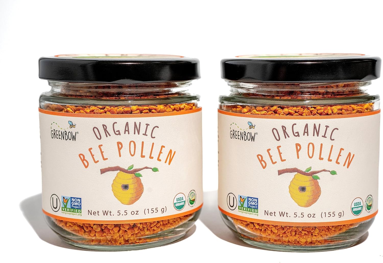 USDA Certified Organic Greenbow Bee Pollen - Pure Superfood with Proteins, Vitamins, & Minerals - Non-GMO, Kosher, Gluten-Free - 310g Total