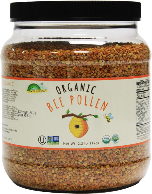 USDA Certified Organic Greenbow Bee Pollen - Pure & Natural Superfood Rich in Proteins, Vitamins, and Minerals - 1,000g Gluten-Free Pollen from Greenbow Organics