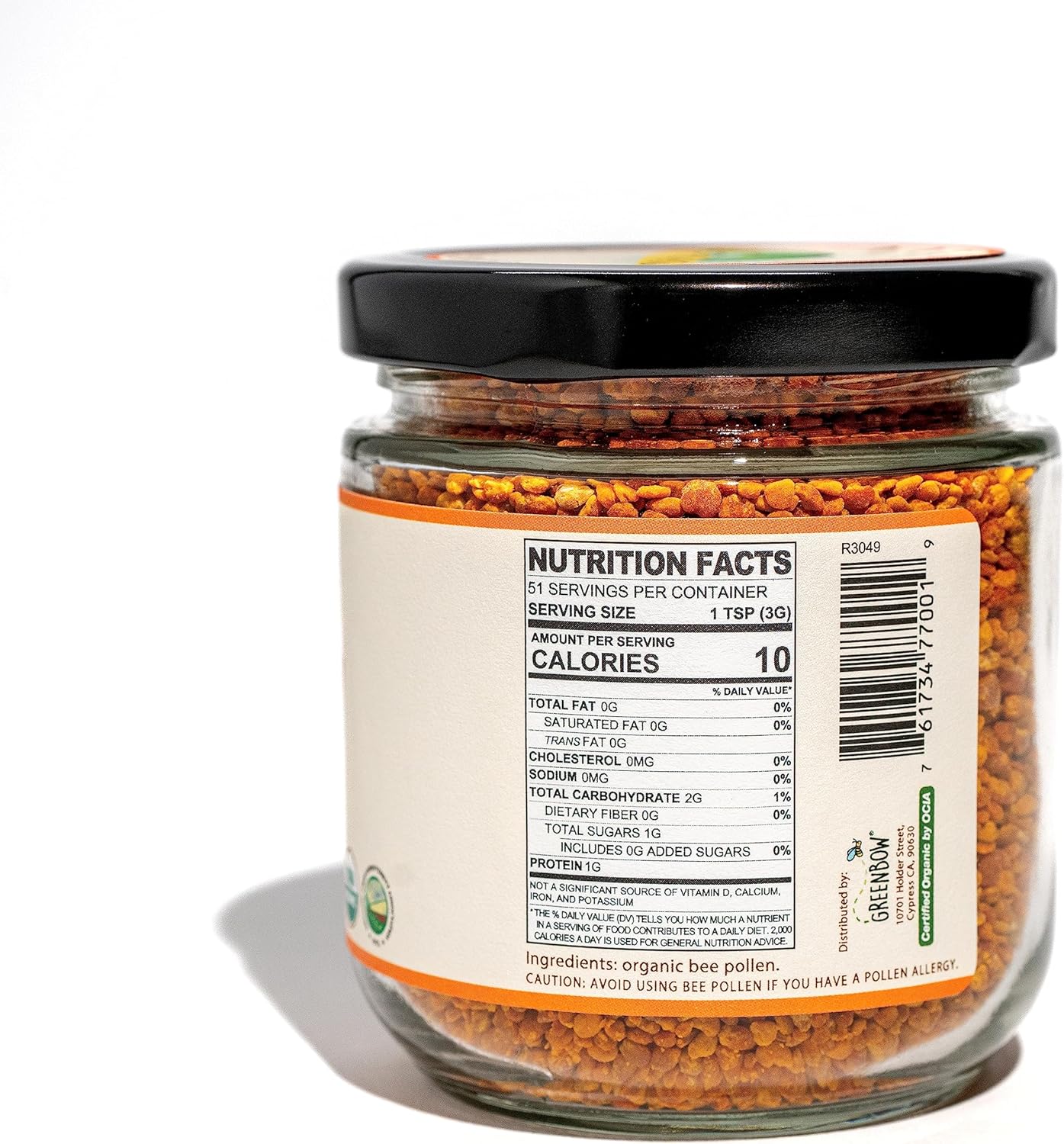 USDA Certified Organic Greenbow Bee Pollen - Pure Superfood with Proteins, Vitamins, & Minerals - Non-GMO, Kosher, Gluten-Free - 310g Total