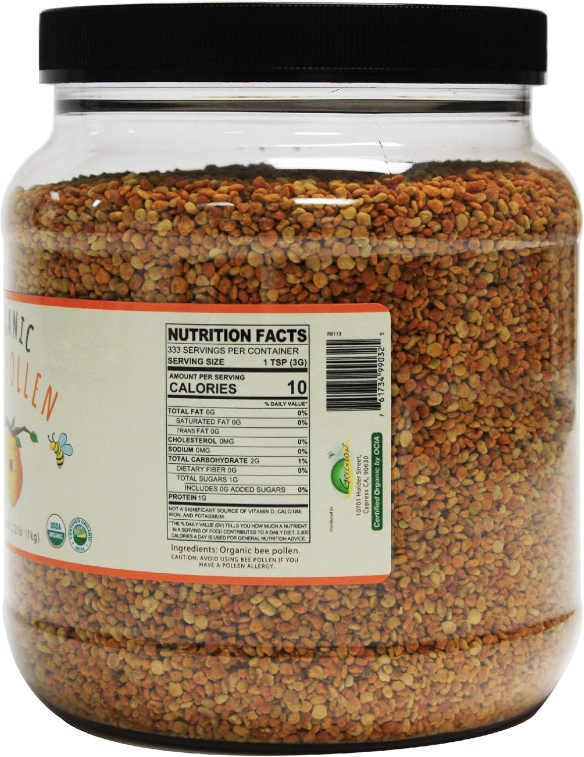 USDA Certified Organic Greenbow Bee Pollen - Pure & Natural Superfood Rich in Proteins, Vitamins, and Minerals - 1,000g Gluten-Free Pollen from Greenbow Organics