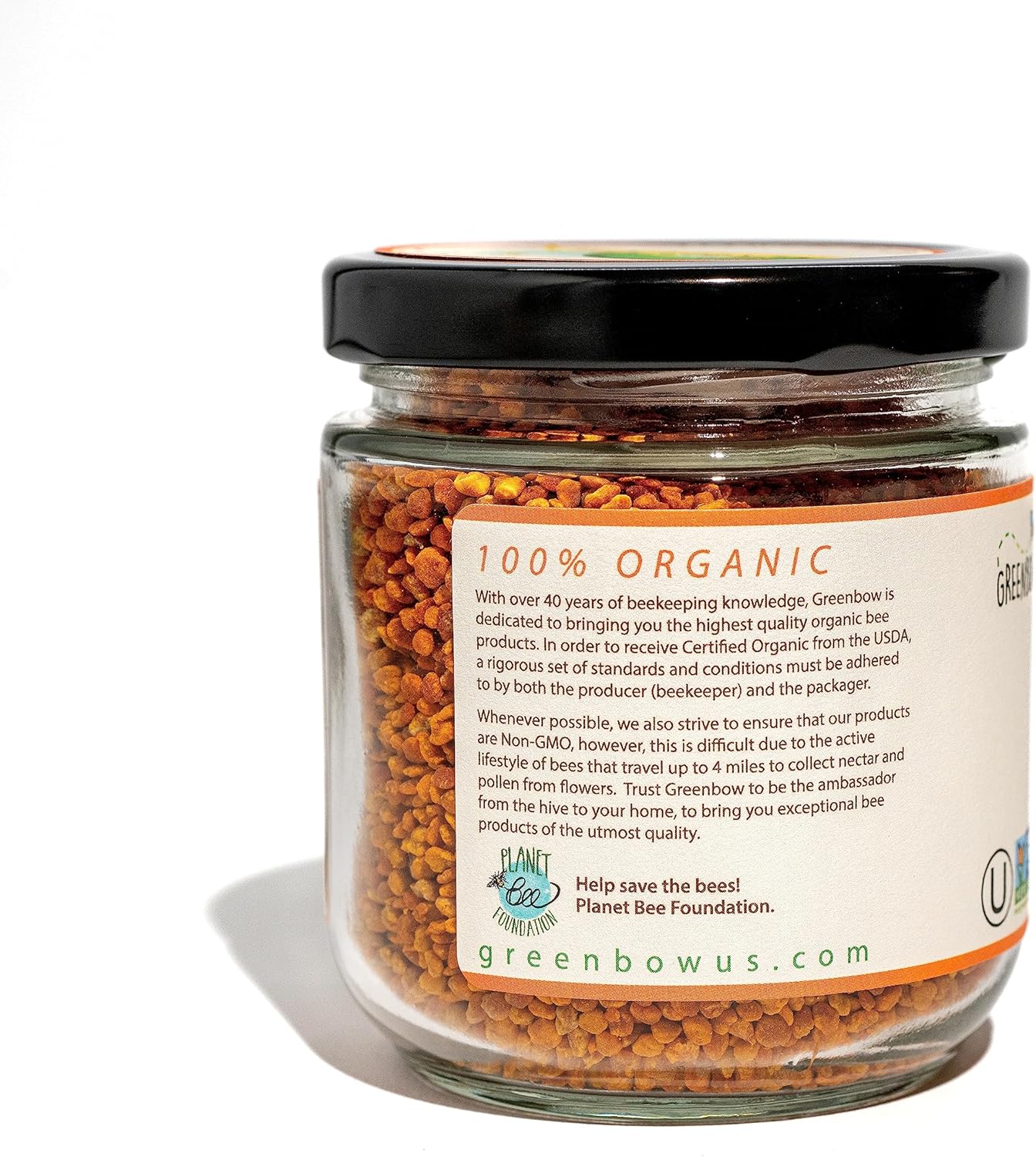 USDA Certified Organic Greenbow Bee Pollen - Pure Superfood with Proteins, Vitamins, & Minerals - Non-GMO, Kosher, Gluten-Free - 310g Total