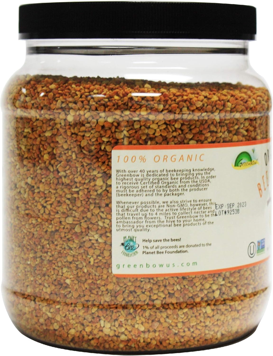 USDA Certified Organic Greenbow Bee Pollen - Pure & Natural Superfood Rich in Proteins, Vitamins, and Minerals - 1,000g Gluten-Free Pollen from Greenbow Organics