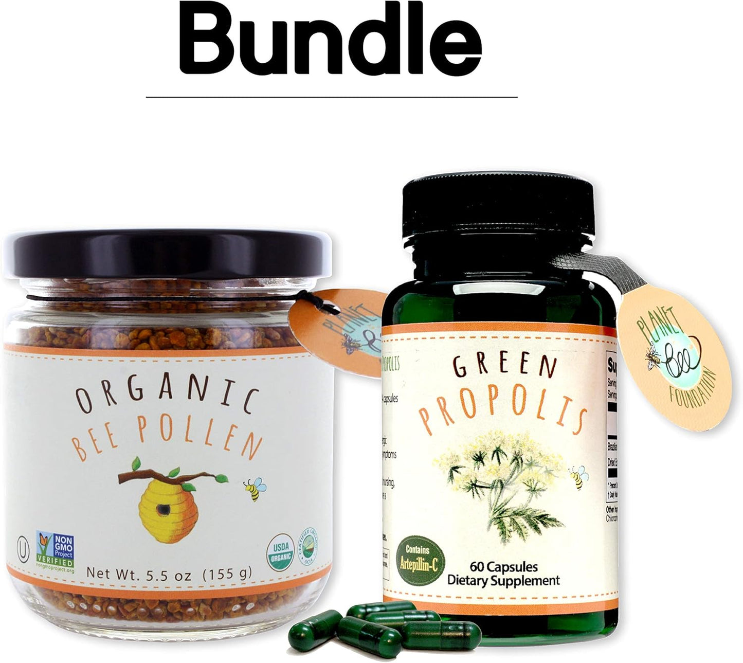 USDA Certified Organic Greenbow Bee Pollen - Superfood Rich in Proteins, Vitamins & Minerals - 155g Green Propolis Capsules