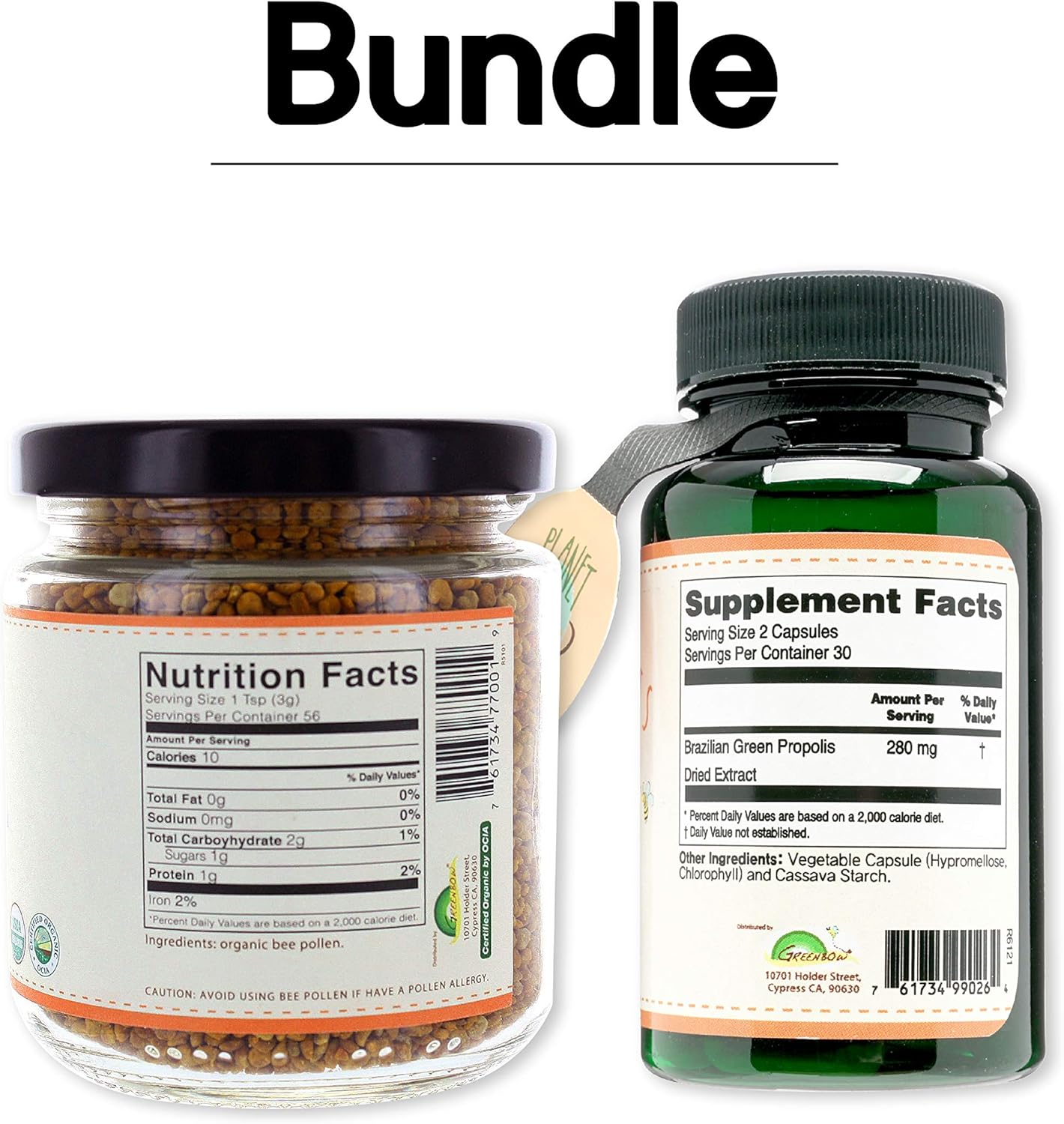 USDA Certified Organic Greenbow Bee Pollen - Superfood Rich in Proteins, Vitamins & Minerals - 155g Green Propolis Capsules