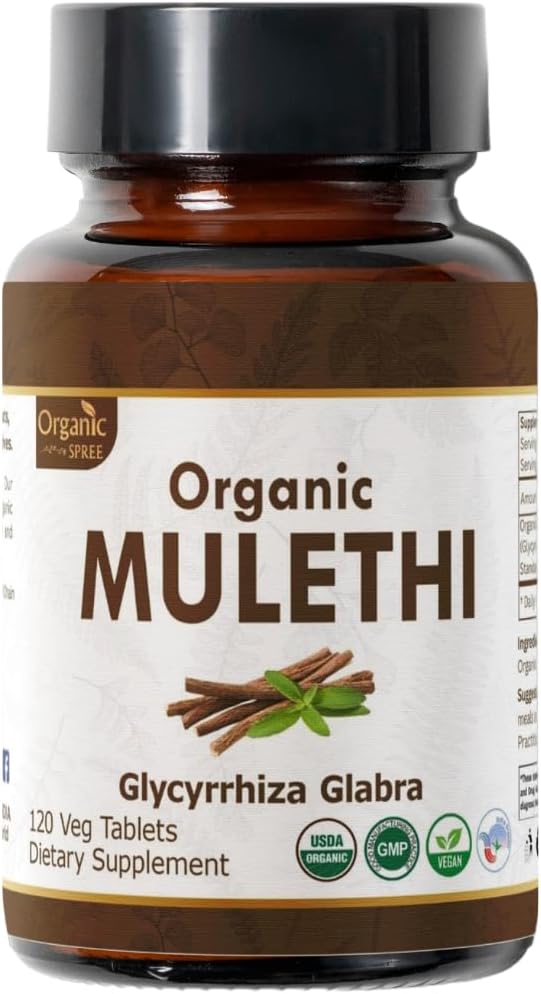 USDA Certified Organic Licorice Mulethi Tablets - 120 Vegan Tabs for Healthy Digestion - Glycyrrhiza Glabra Supplement