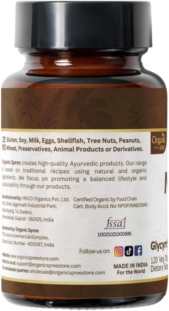 USDA Certified Organic Licorice Mulethi Tablets - 120 Vegan Tabs for Healthy Digestion - Glycyrrhiza Glabra Supplement