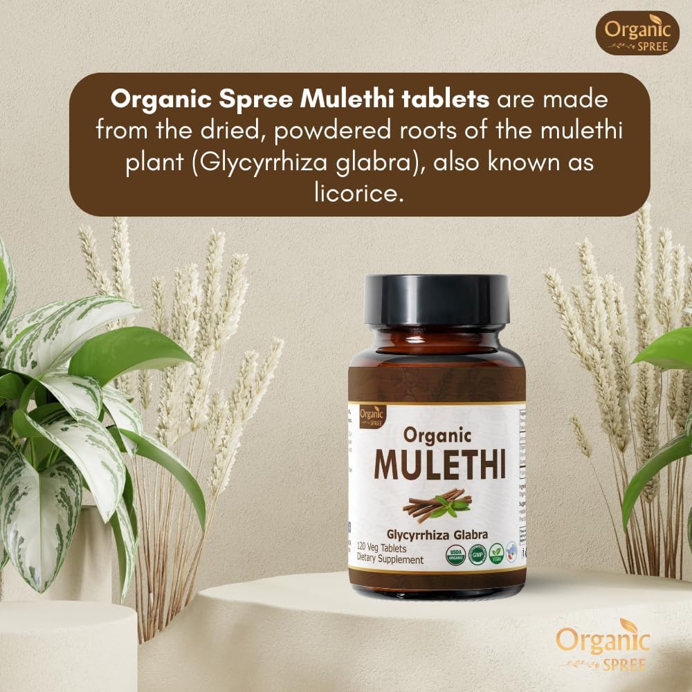 USDA Certified Organic Licorice Mulethi Tablets - 120 Vegan Tabs for Healthy Digestion - Glycyrrhiza Glabra Supplement