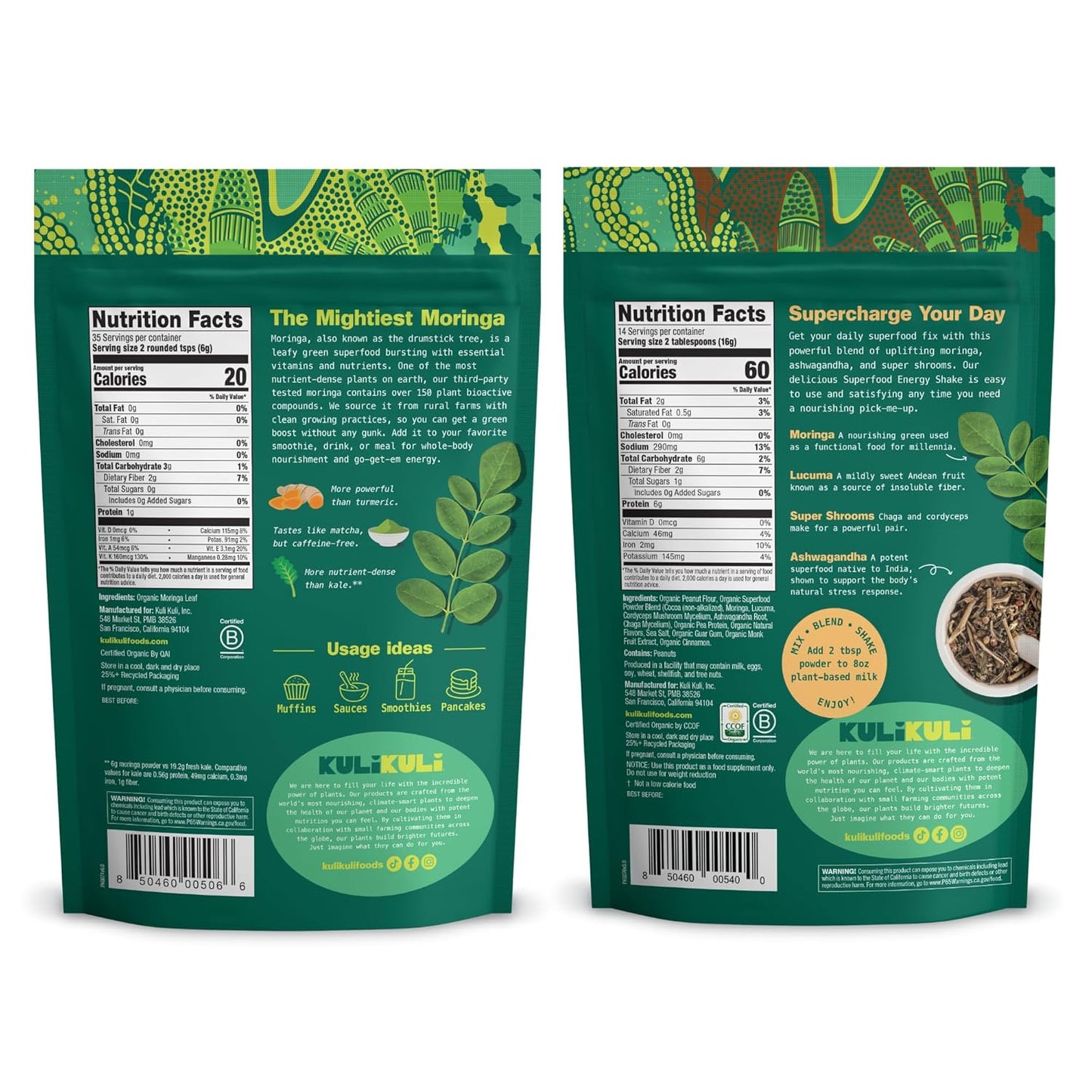 USDA Certified Organic Moringa Oleifera Leaf Powder Combo Pack for Smoothies, Tea, and Food