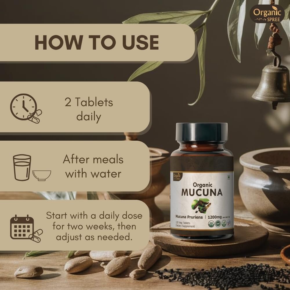 USDA Certified Organic Mucuna Pruriens Tablets for Relaxation - Vegan Friendly | 120 Count