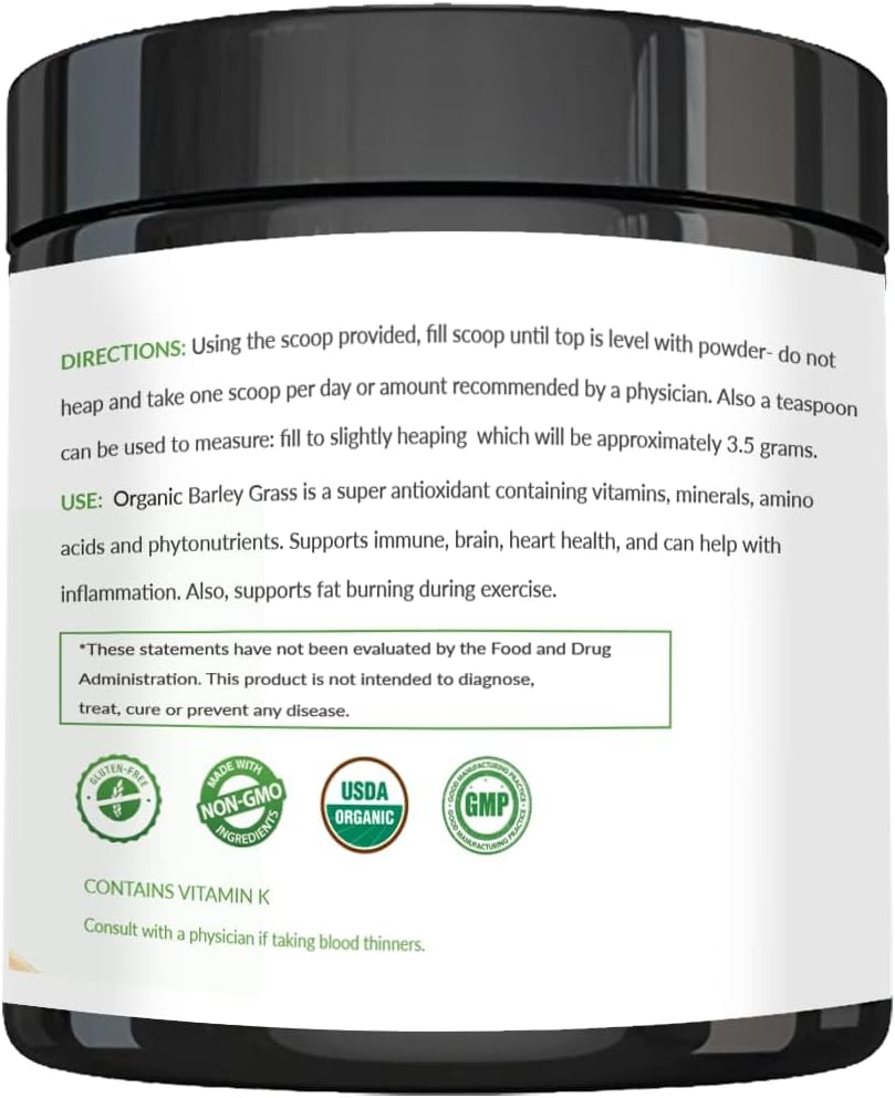 USDA Certified Organic Nautical Elements Barley Grass Powder - Non-GMO, Vegan, Rich in Antioxidants, Minerals, and Amino Acids - 200 Grams