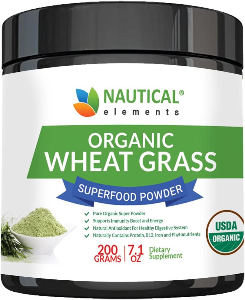 USDA Certified Organic Nautical Elements Wheatgrass Powder - Rich in Amino Acids, Chlorophyll, Antioxidants, Minerals, and Vitamins - US Grown Vegan Non-GMO Superfood
