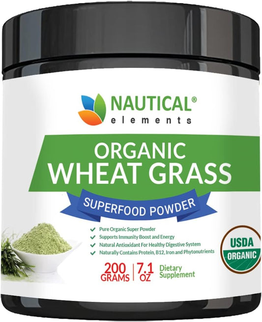 USDA Certified Organic Nautical Elements Wheatgrass Powder - Rich in Amino Acids, Chlorophyll, Antioxidants, Minerals, and Vitamins - US Grown Vegan Non-GMO Superfood