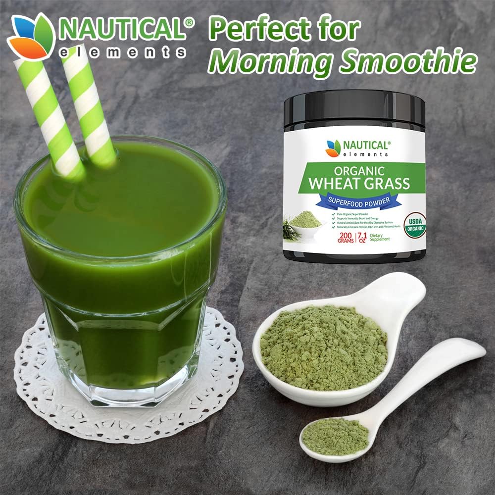 USDA Certified Organic Nautical Elements Wheatgrass Powder - Rich in Amino Acids, Chlorophyll, Antioxidants, Minerals, and Vitamins - US Grown Vegan Non-GMO Superfood
