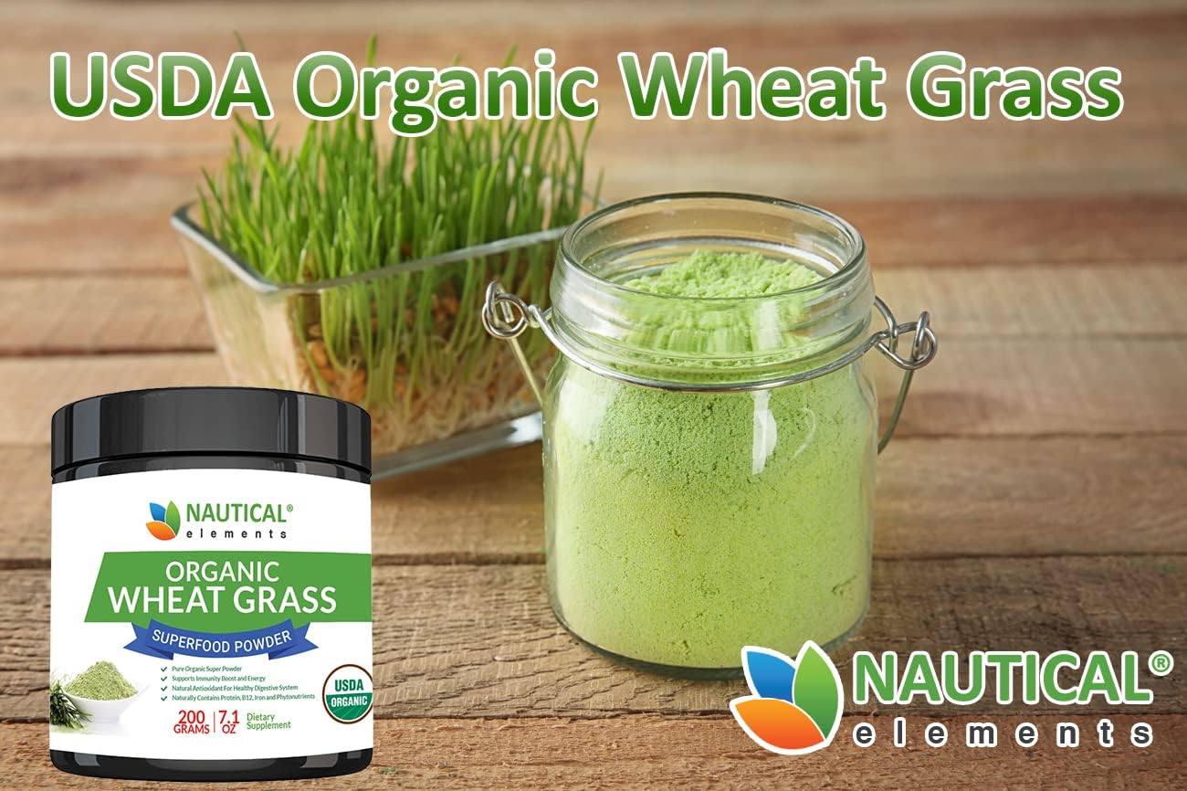 USDA Certified Organic Nautical Elements Wheatgrass Powder - Rich in Amino Acids, Chlorophyll, Antioxidants, Minerals, and Vitamins - US Grown Vegan Non-GMO Superfood