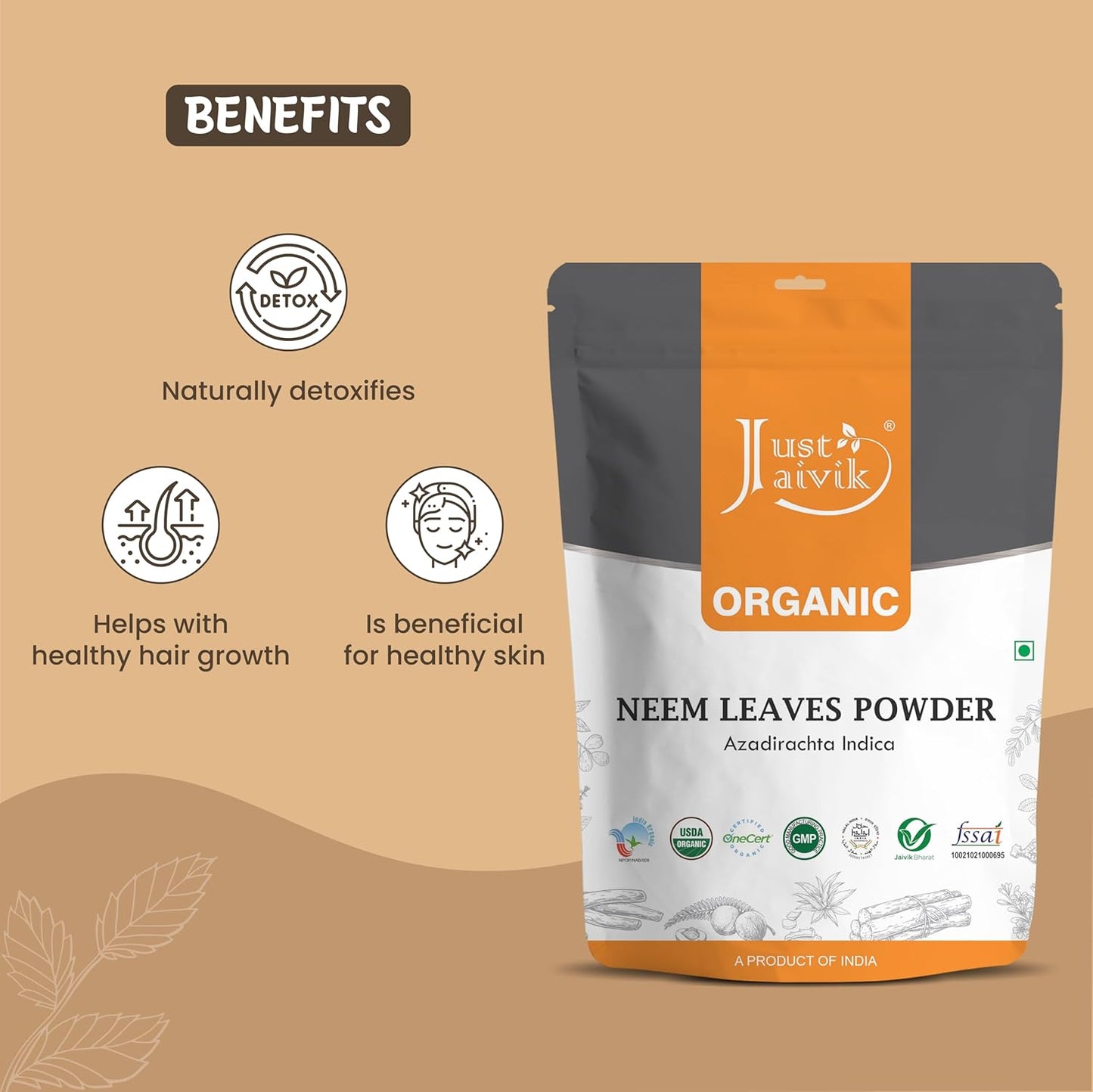 USDA Certified Organic Neem Leaves Powder - 100% Pure, 227g - Promotes Healthy Hair and Clear Skin