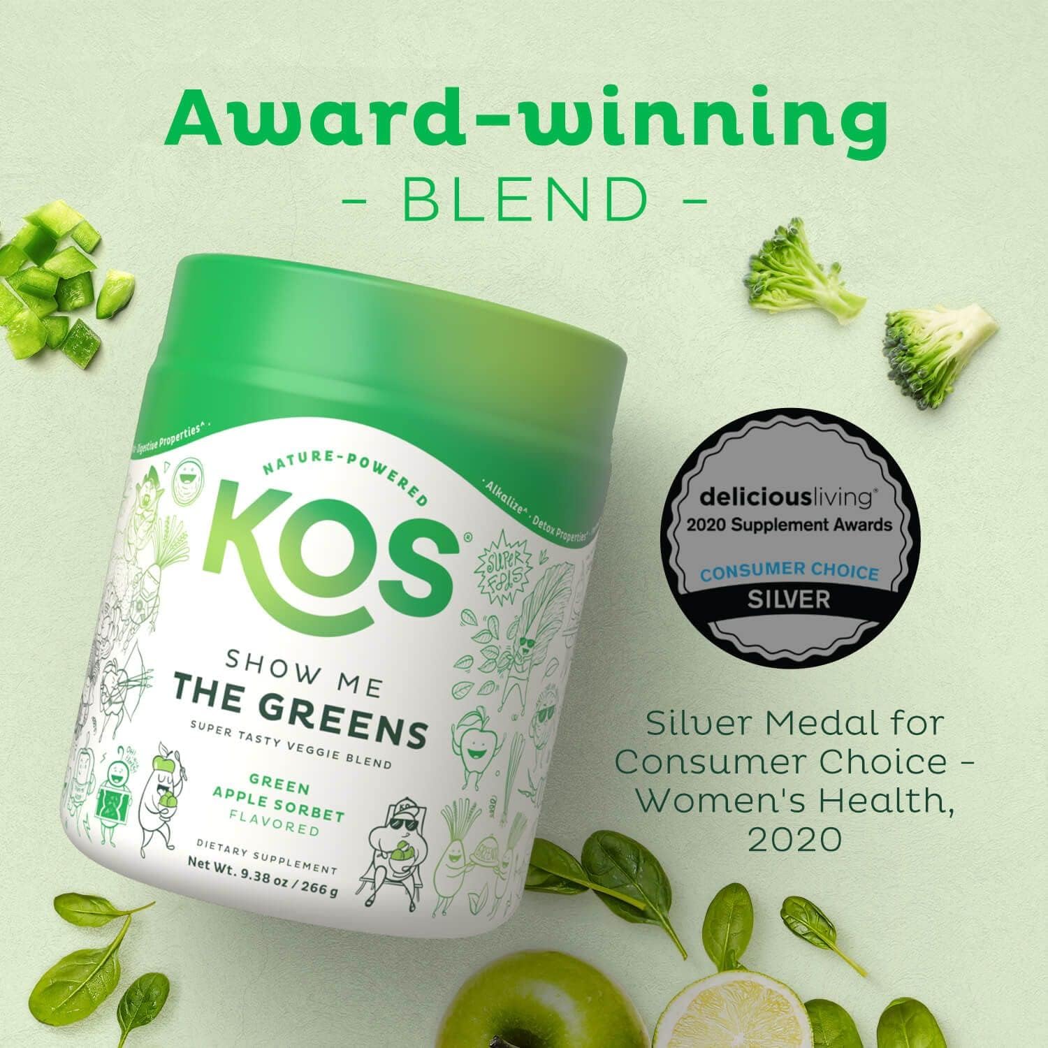 USDA Certified Organic Plant-Based Super Greens Powder - Apple Flavor, Erythritol Free, Spirulina, Chlorella, Wheatgrass - 28 Servings
