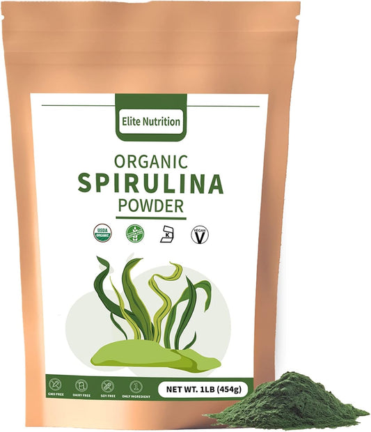 USDA Certified Organic Spirulina Powder - Non-GMO Green Superfood with High Protein & Antioxidants - 1 lb Pack
