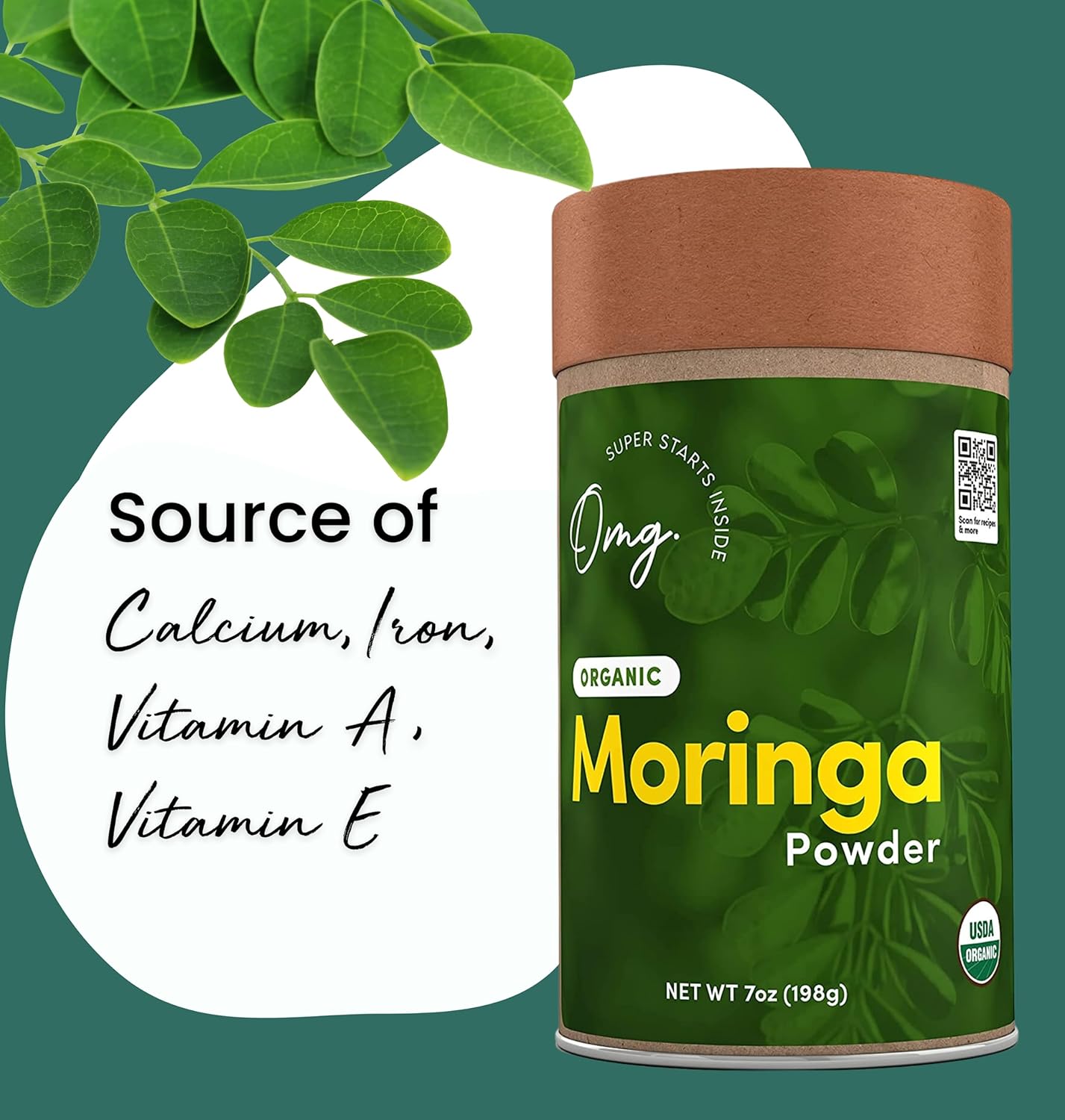 USDA Certified Pure and Organic Moringa Powder - Superfoods for Calcium, Iron, Vitamins A & E - 7 Oz (1 Pack)