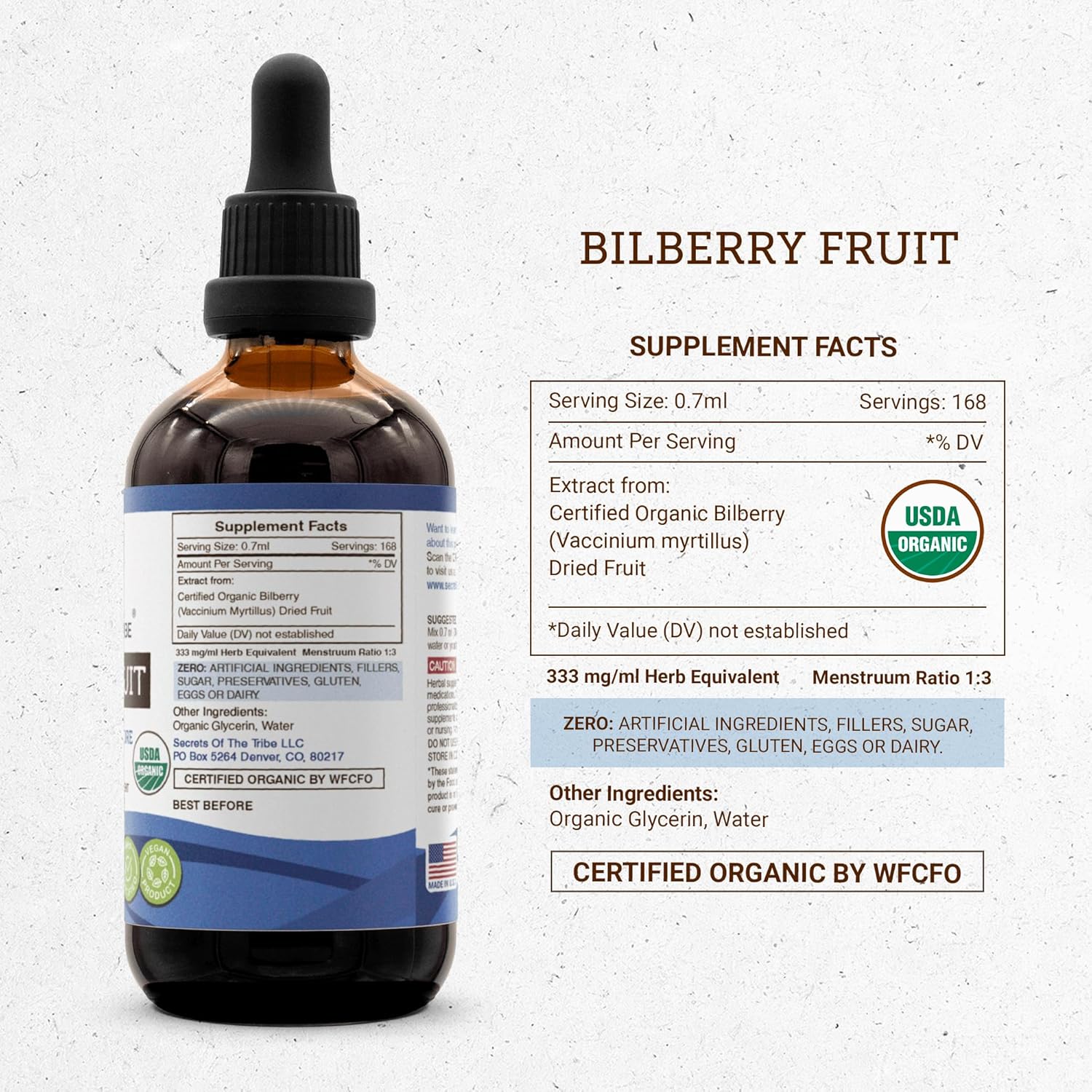 USDA Organic Bilberry Fruit Extract Drops | Alcohol-Free High-Potency Vision Support | 100% Certified Organic 2x4 oz